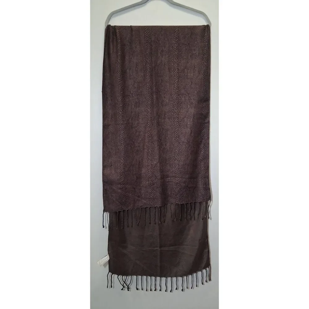 Womens dark brown 100% viscose long scarf chocolate brown animal print snake